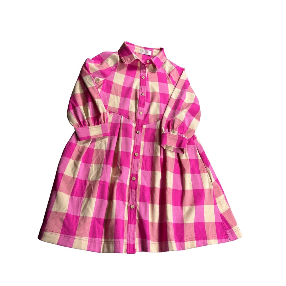 Pink Gingham Shirt Dress Small Button Front Preppy Cottagecore Spring